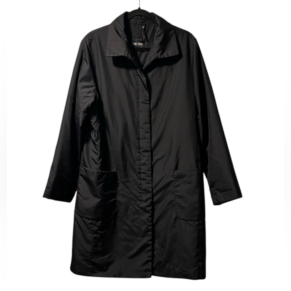 Carol Cohen Trench Coat Black Womens Large EUC Classic Minimalist Contemporary